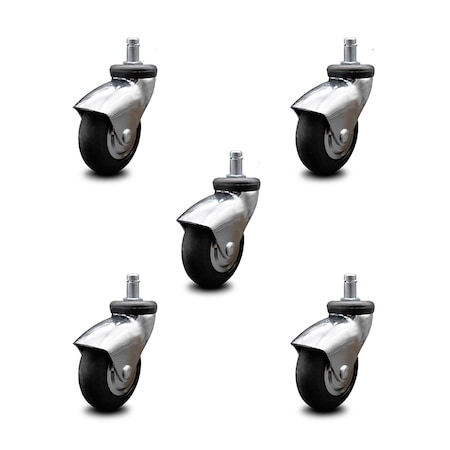 Service Caster 3 Inch Chrome Hooded Neoprene Rubber 7/8 Inch Grip Ring Stem Casters SCC, 5PK SCC-GR03S310-NPRB-BC-71678-5